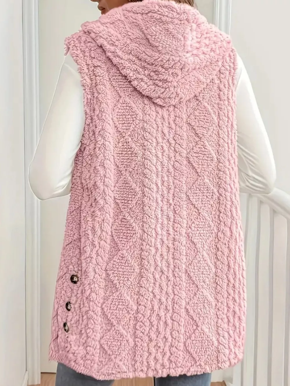 Button Up Plush Hooded Vest Coat, image 13