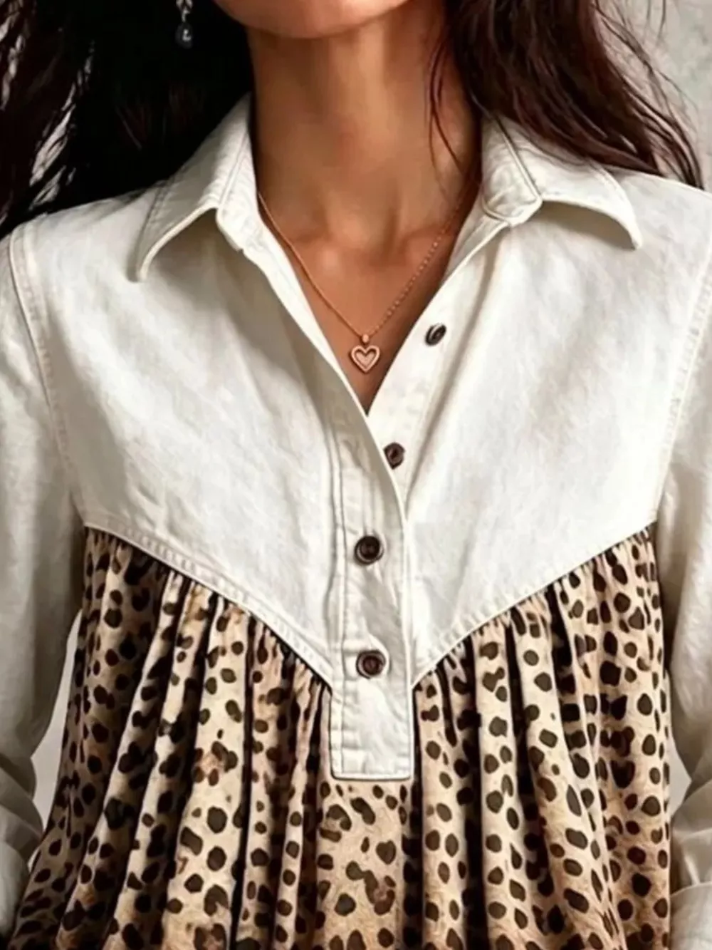 Full Size Leopard Button Detail Blouse Plus Size, image 14
