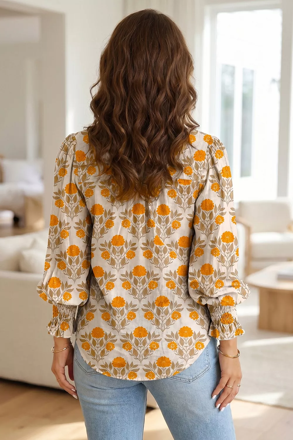 Floral Print V Neck Long Sleeve Top, image 4