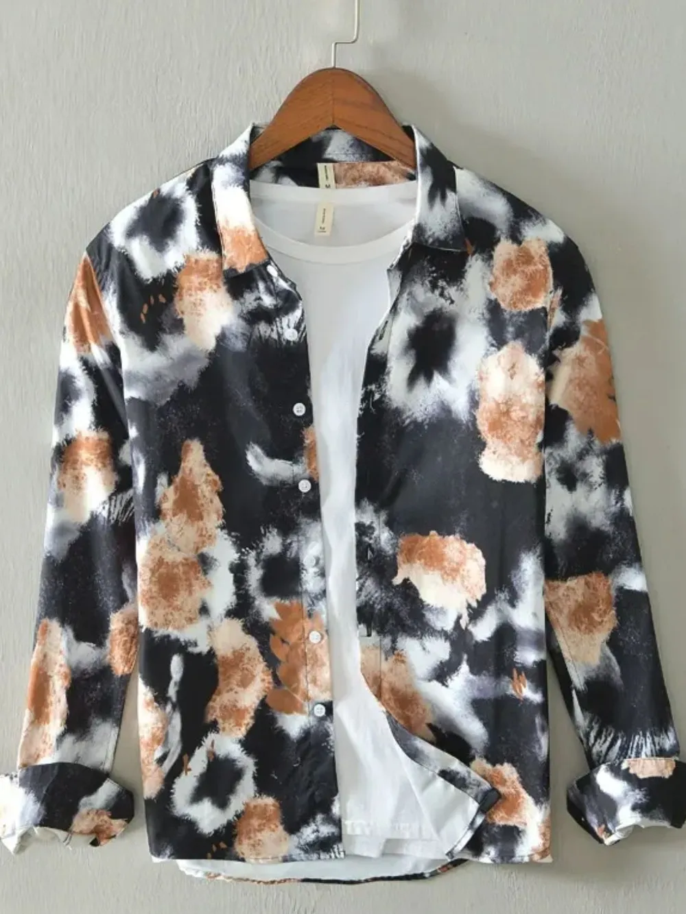 Men's Plus Size Printed Button Up Long Sleeve Shirt