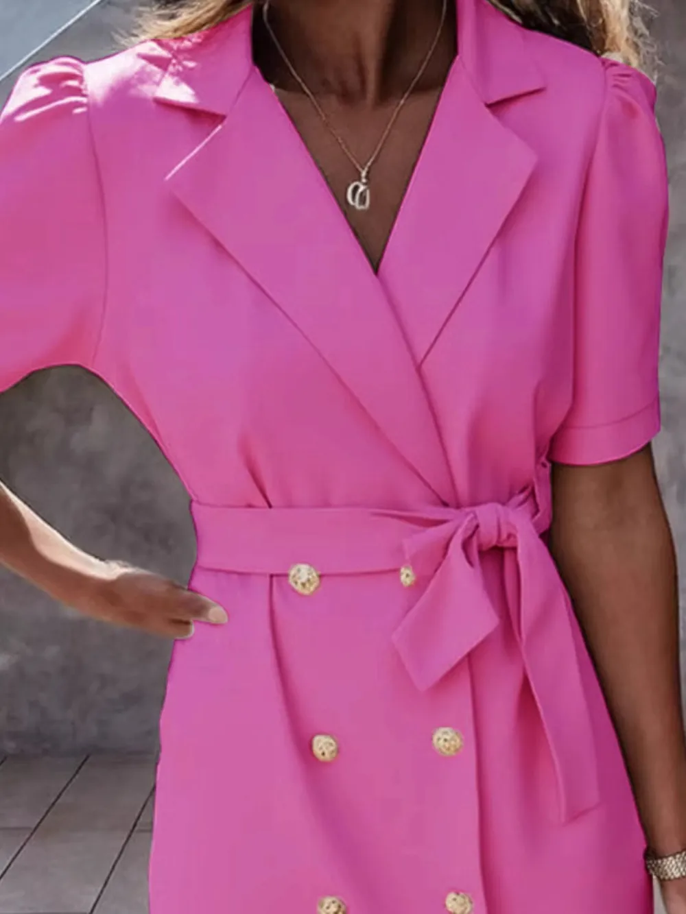 Lapel Collar Short Sleeve Tie Waist Mini Dress, image 9