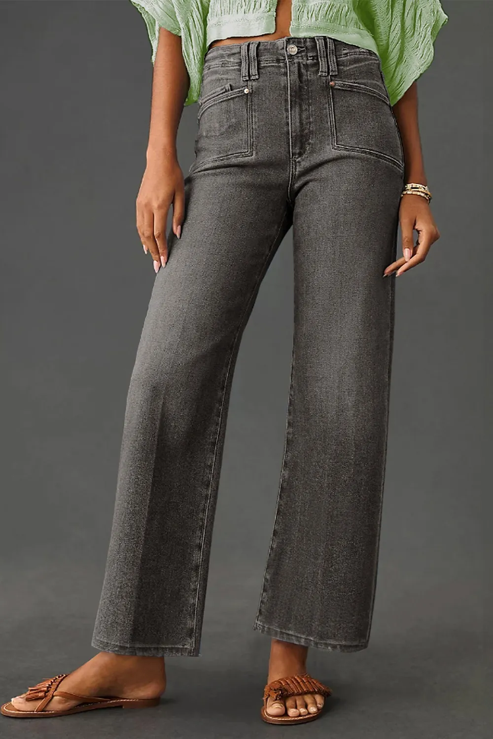 High-Waisted Wide-Leg Vintage Wash Jeans, image 4
