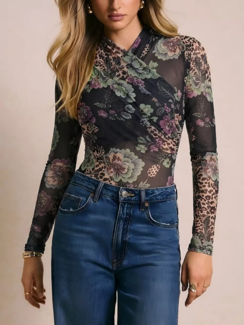 Mesh Long Sleeve Bodysuit, image 2