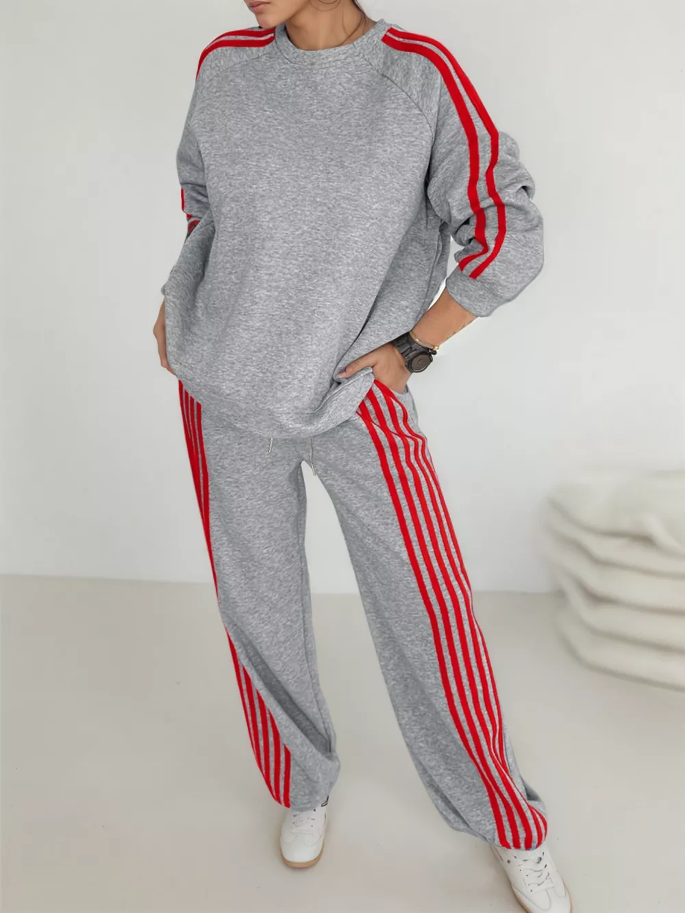 Casual Striped Sweatshirt and Pants Set, image 4