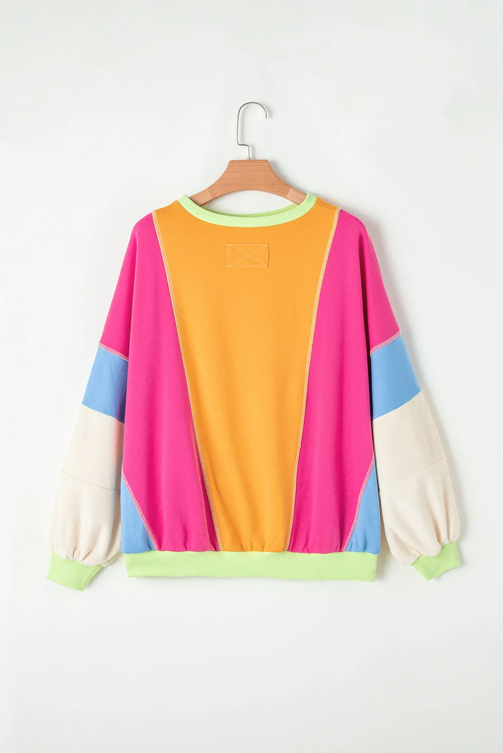 Color Block Round Neck Long Sleeve Top, image 4
