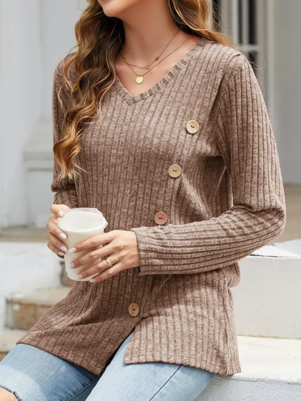 V-Neck Long Sleeve T-Shirt, image 6