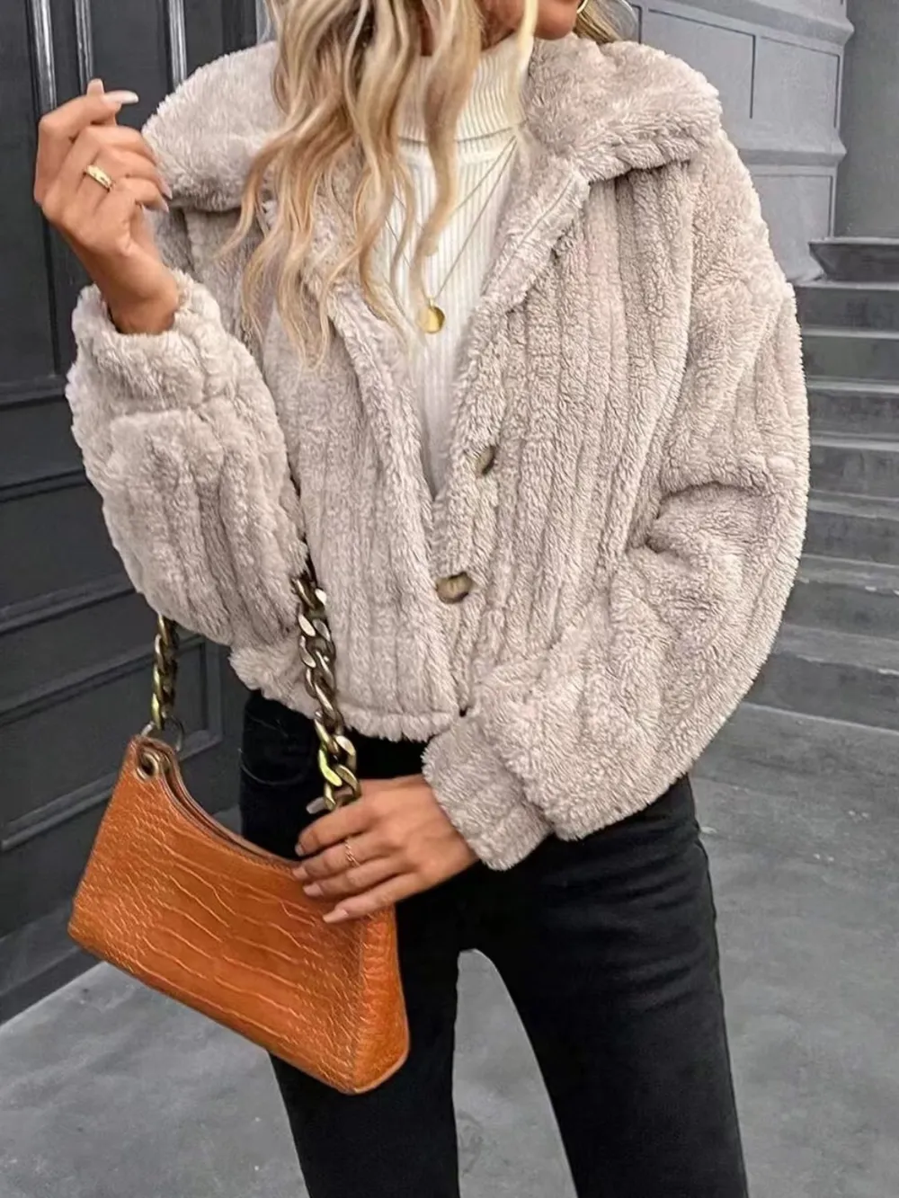 Button Up Long Sleeve Fuzzy Outerwear, image 5