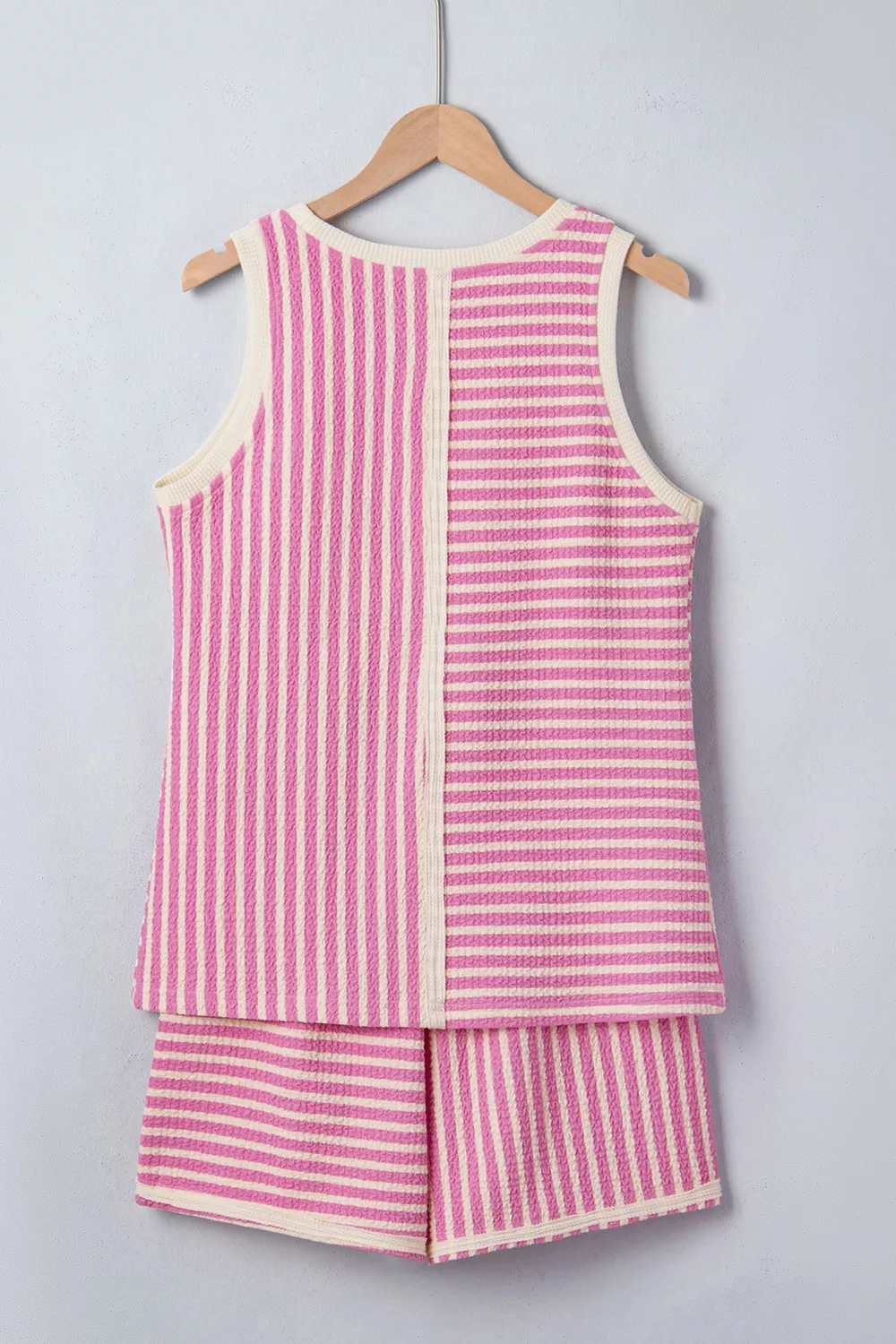 Stripe Textured Contrast Trim Casual Tank and Shorts Set, image 2