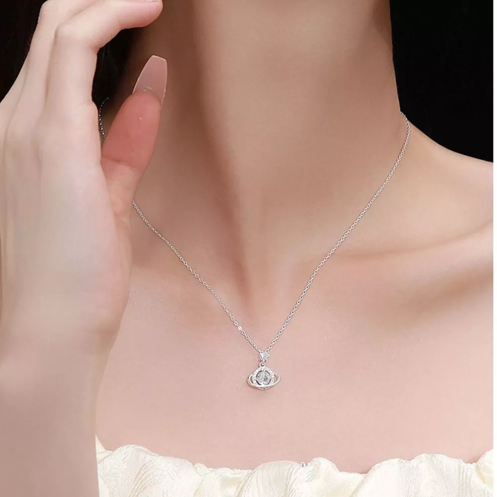 1 Carat 925 Sterling Silver Moissanite Planet Pendant Necklace, image 4