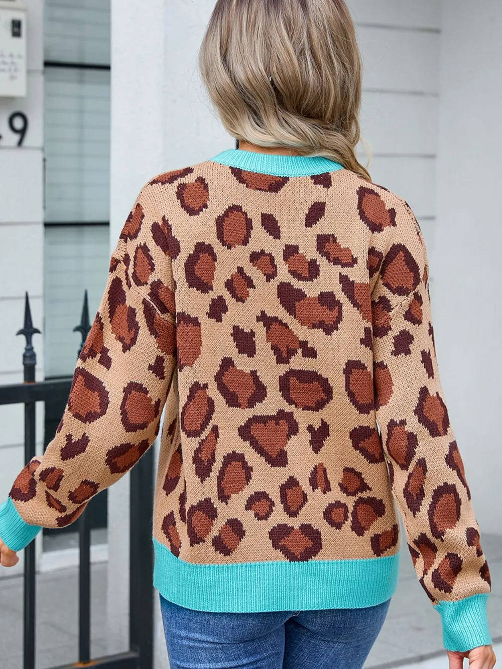 Leopard Round Neck Long Sleeve Sweater, image 3