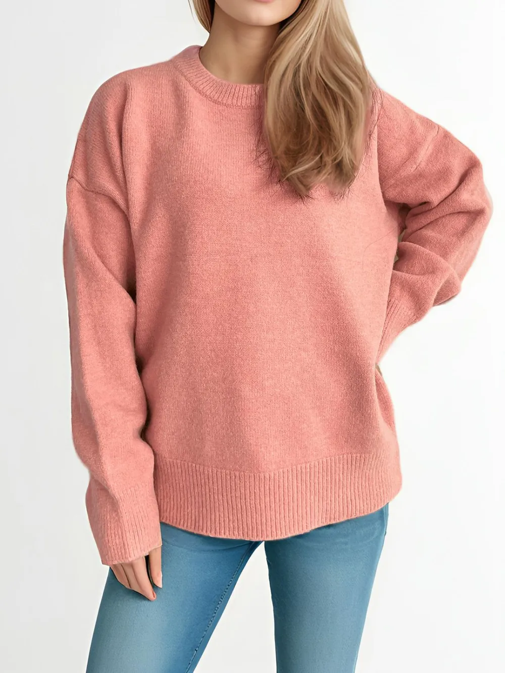 Round Neck Dropped Shoulder Long Sleeve Sweater, image 6
