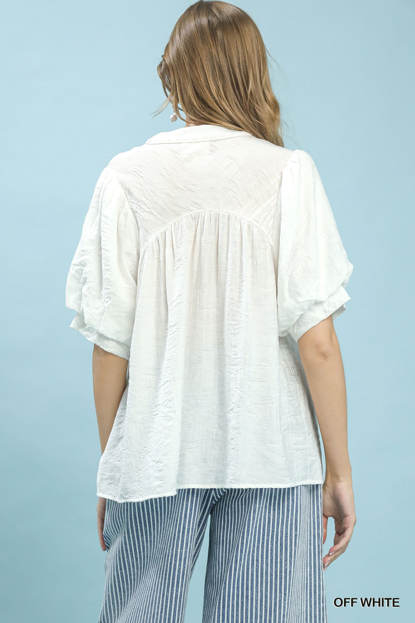 Textured Lace Trim V-Neck Boho Blouse, image 2
