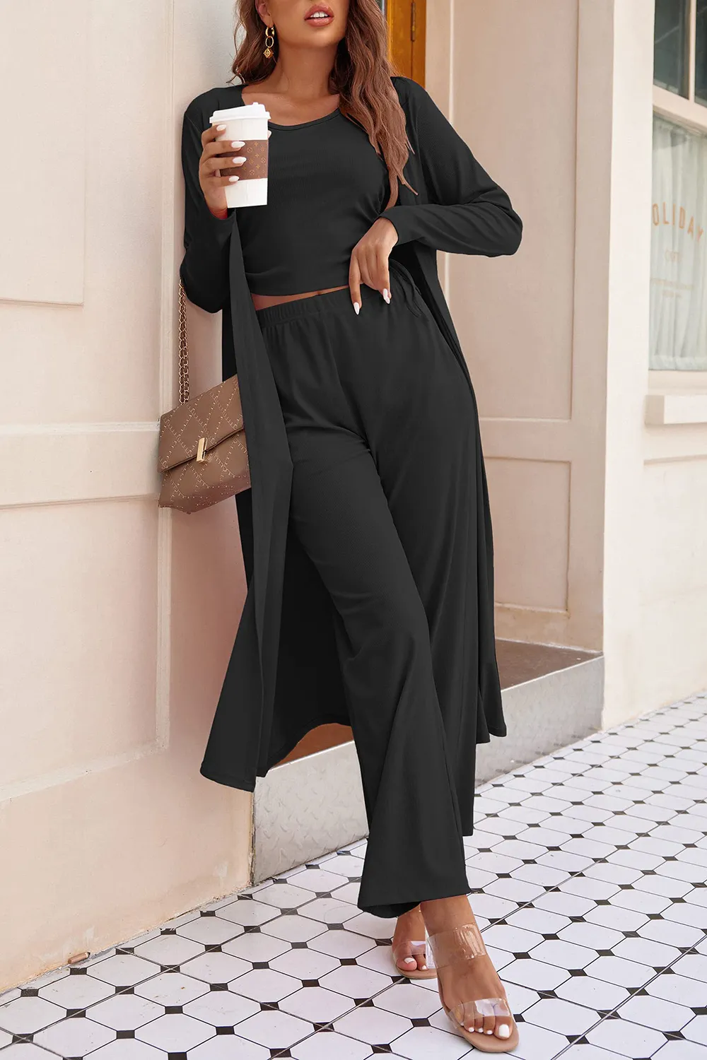 Drawstring Tank, Long Sleeve Cover Up and Pants Set, image 27