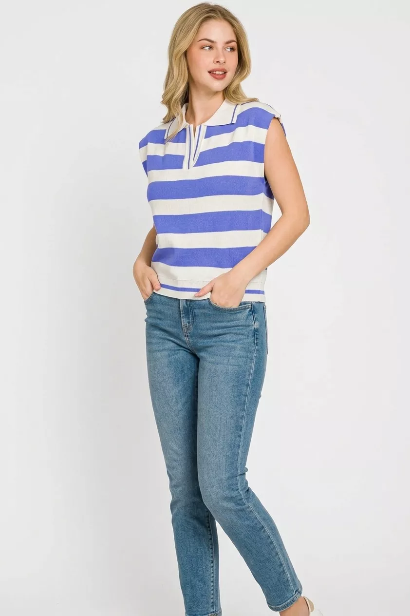 Viscose Striped Collared Sweater Vest, image 2
