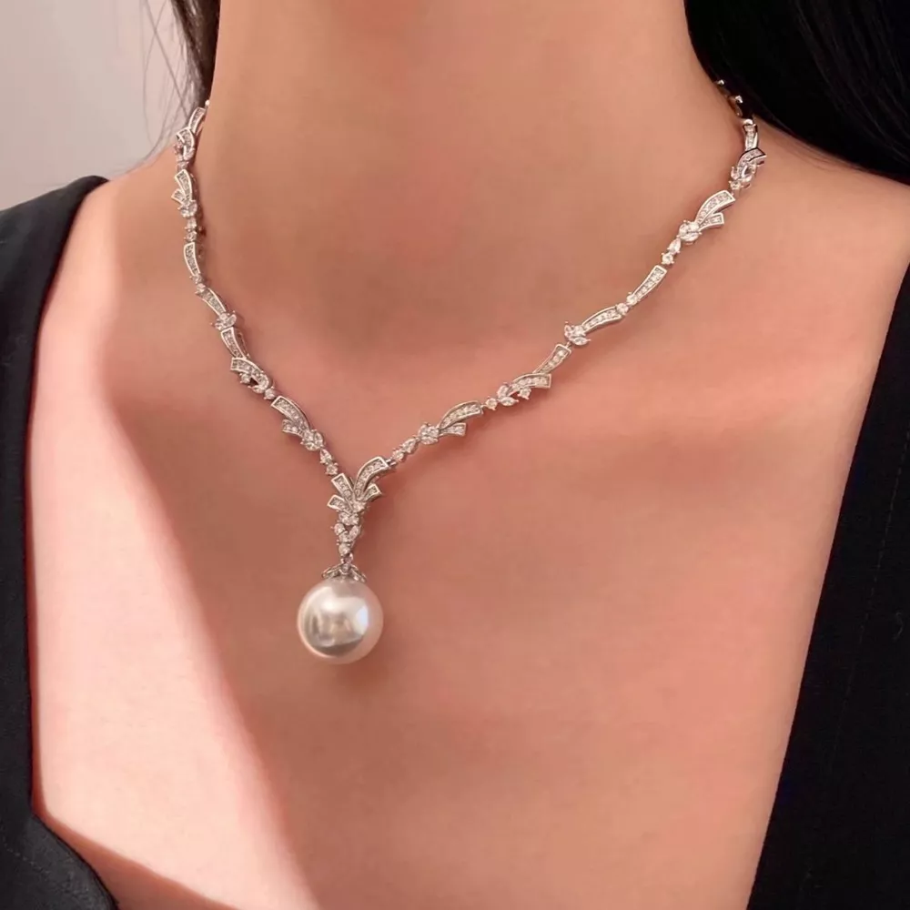 Zircon Pearl Pendant Necklace, image 5