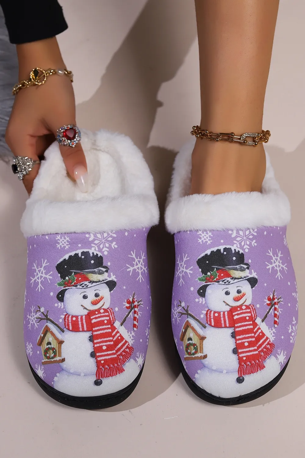 Snowman Round Toe Faux Fur Slippers, image 12