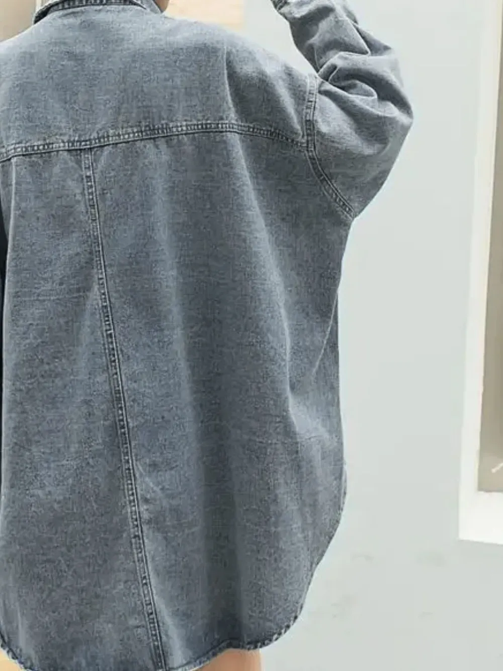 Embroidered Patch Button Up Long Sleeve Denim Jacket, image 2