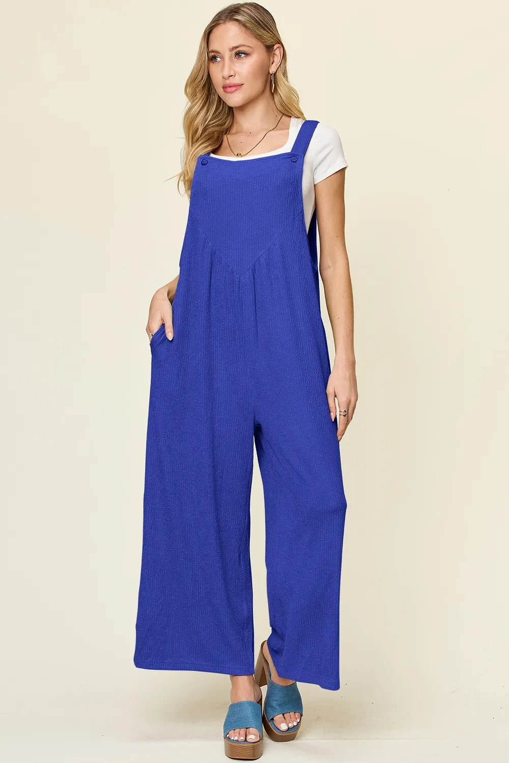 Full Size Texture Sleeveless Wide Leg Overall, image 3