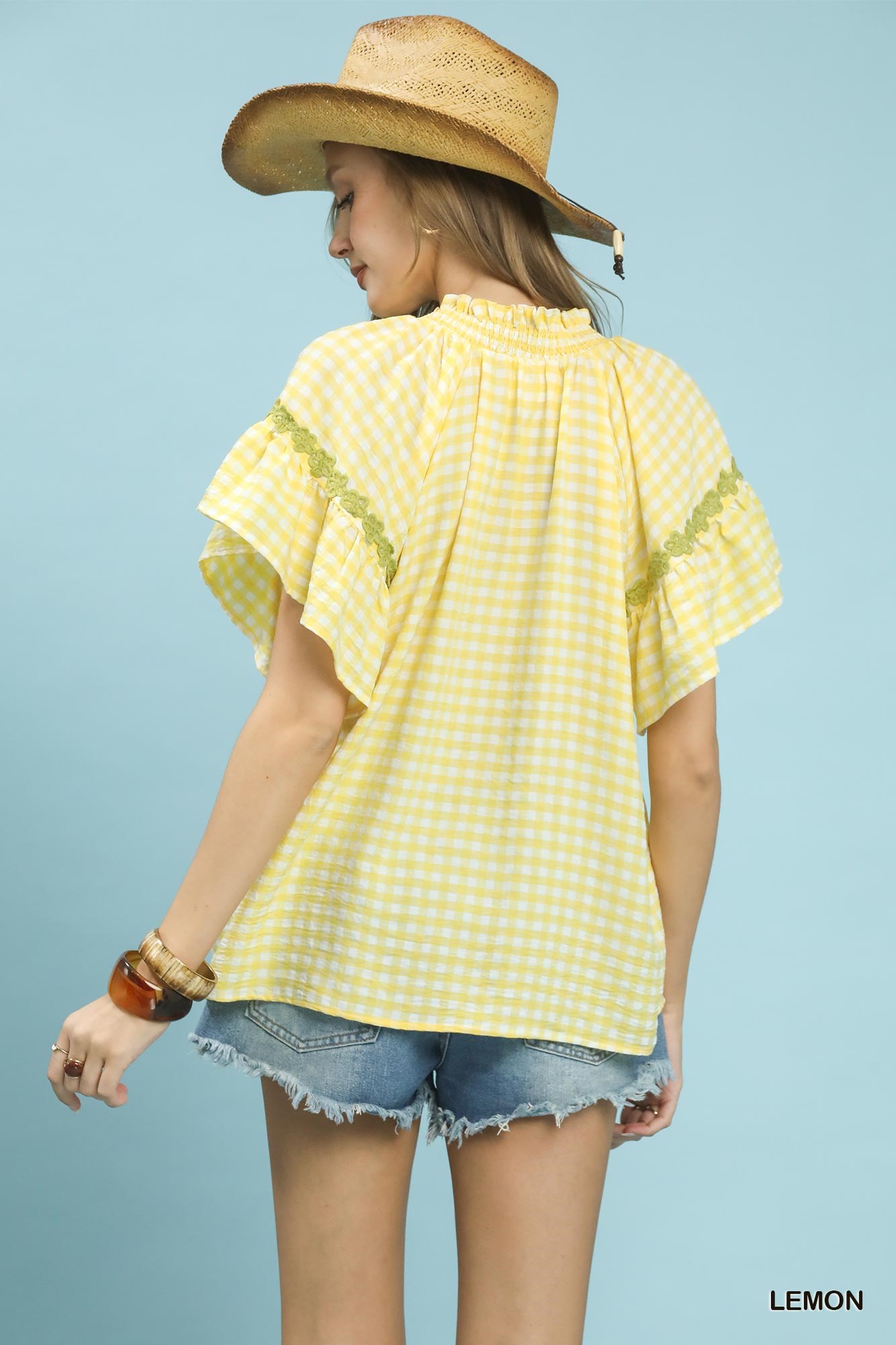 Gingham Lace Trim Top, image 3