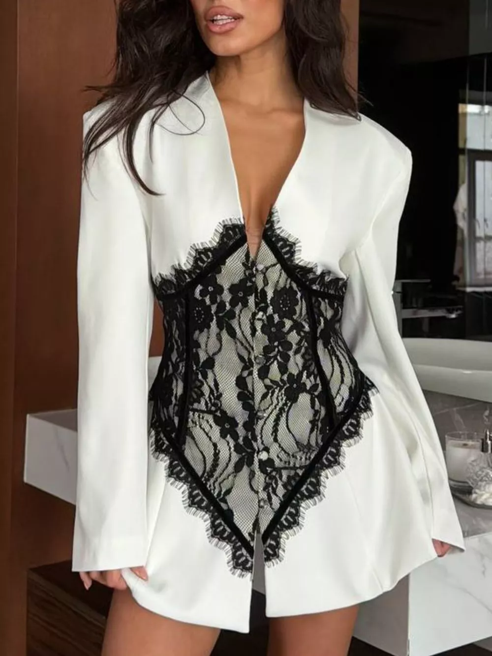 Lace Detail Long Sleeve Blazer, image 2