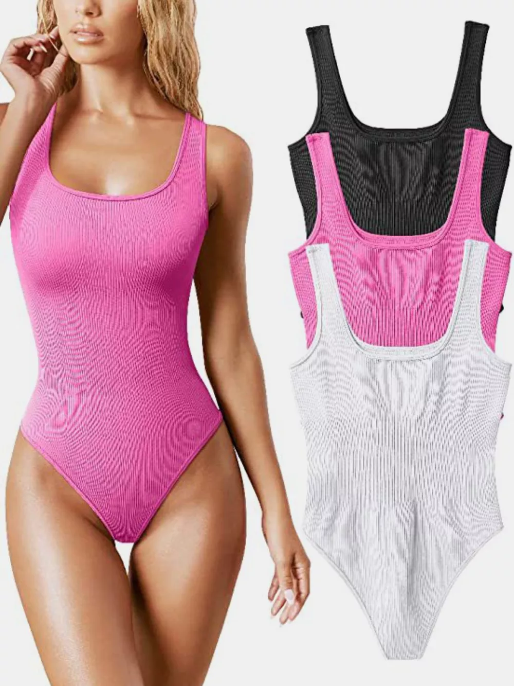 Full Size Ribbed Knit Sleeveless Scoop Neck Bodysuit Plus Size, image 22