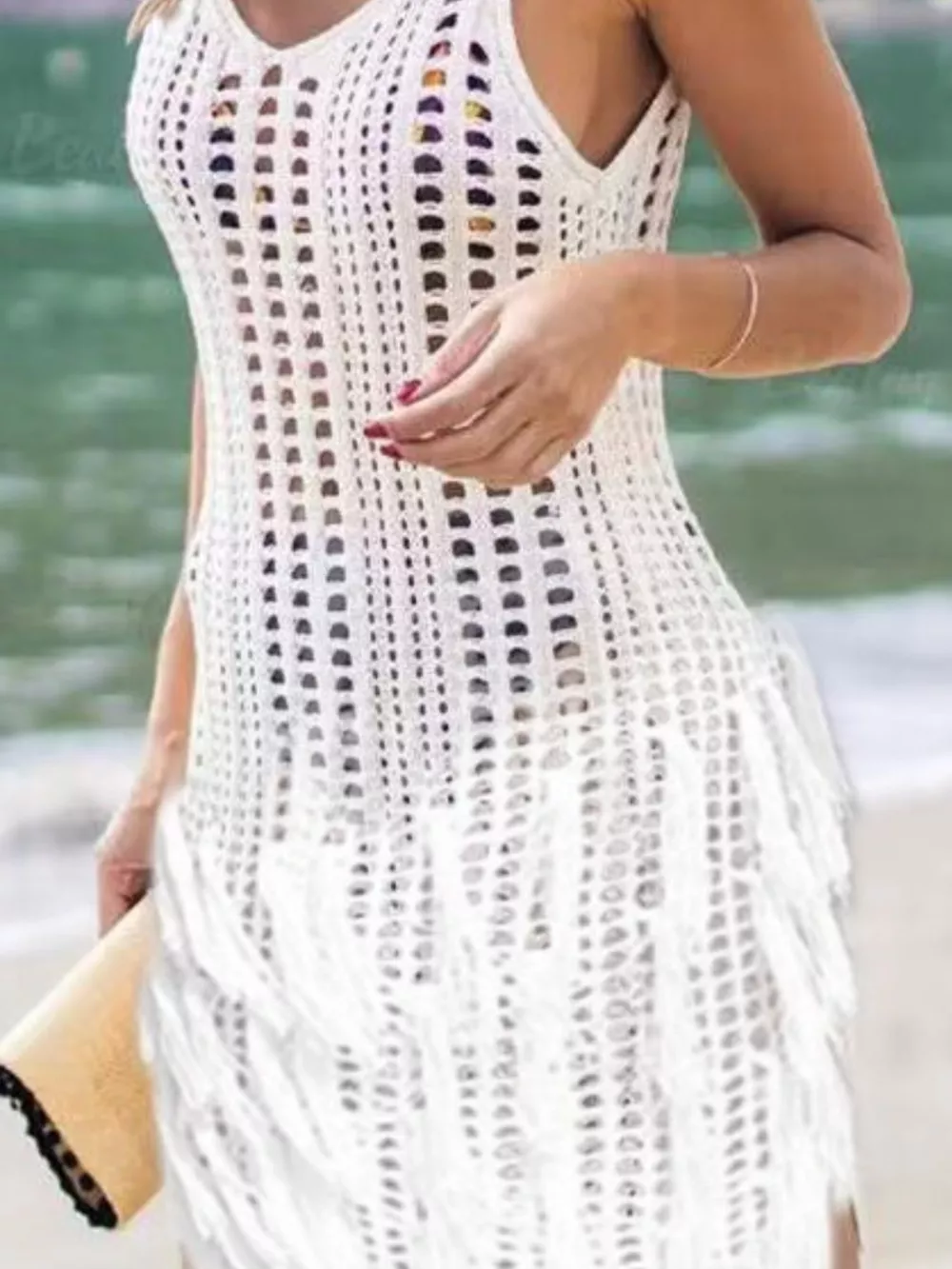Slit Openwork Sleeveless Knit Cover Up, image 2