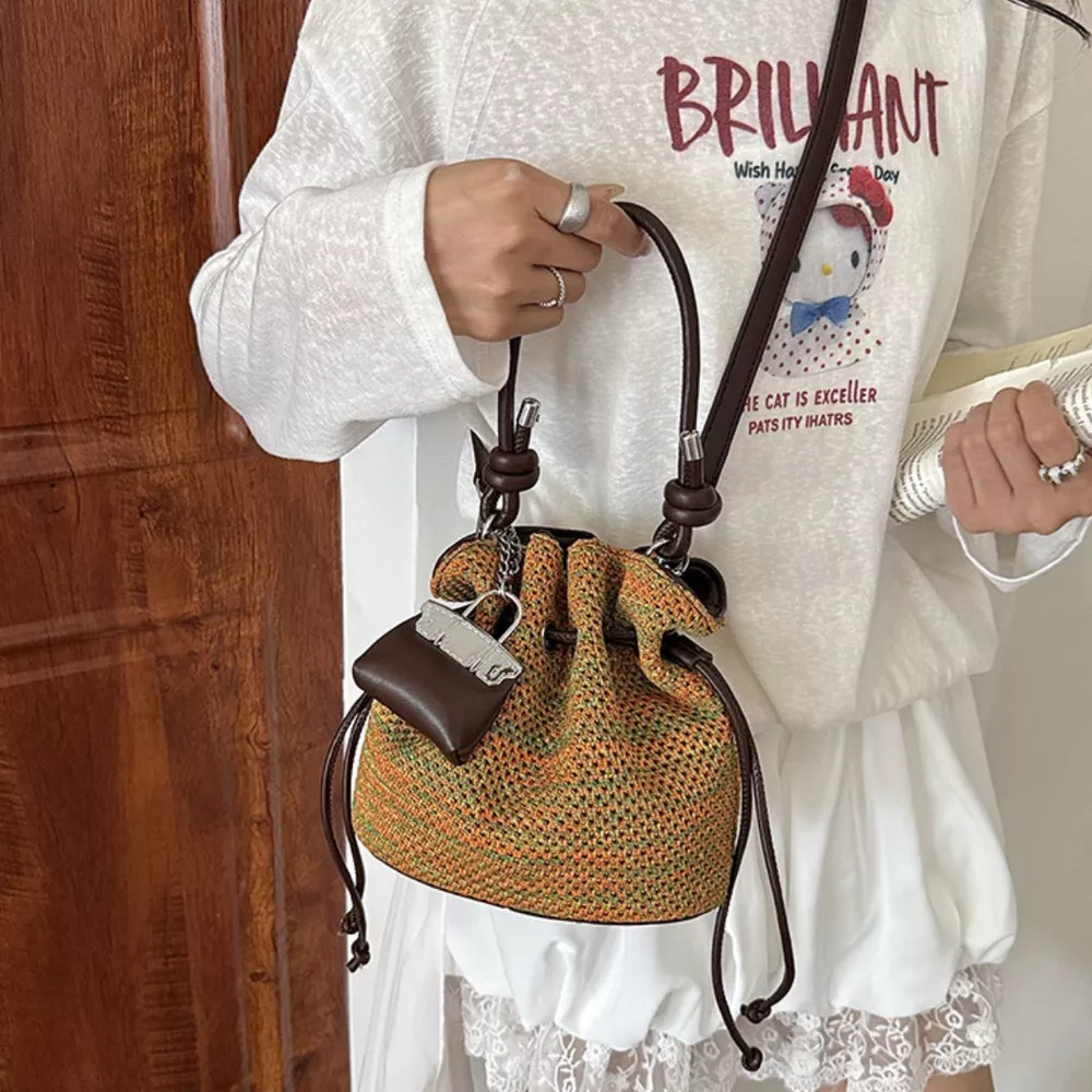 Woven Drawstring Crossbody Bag, image 3