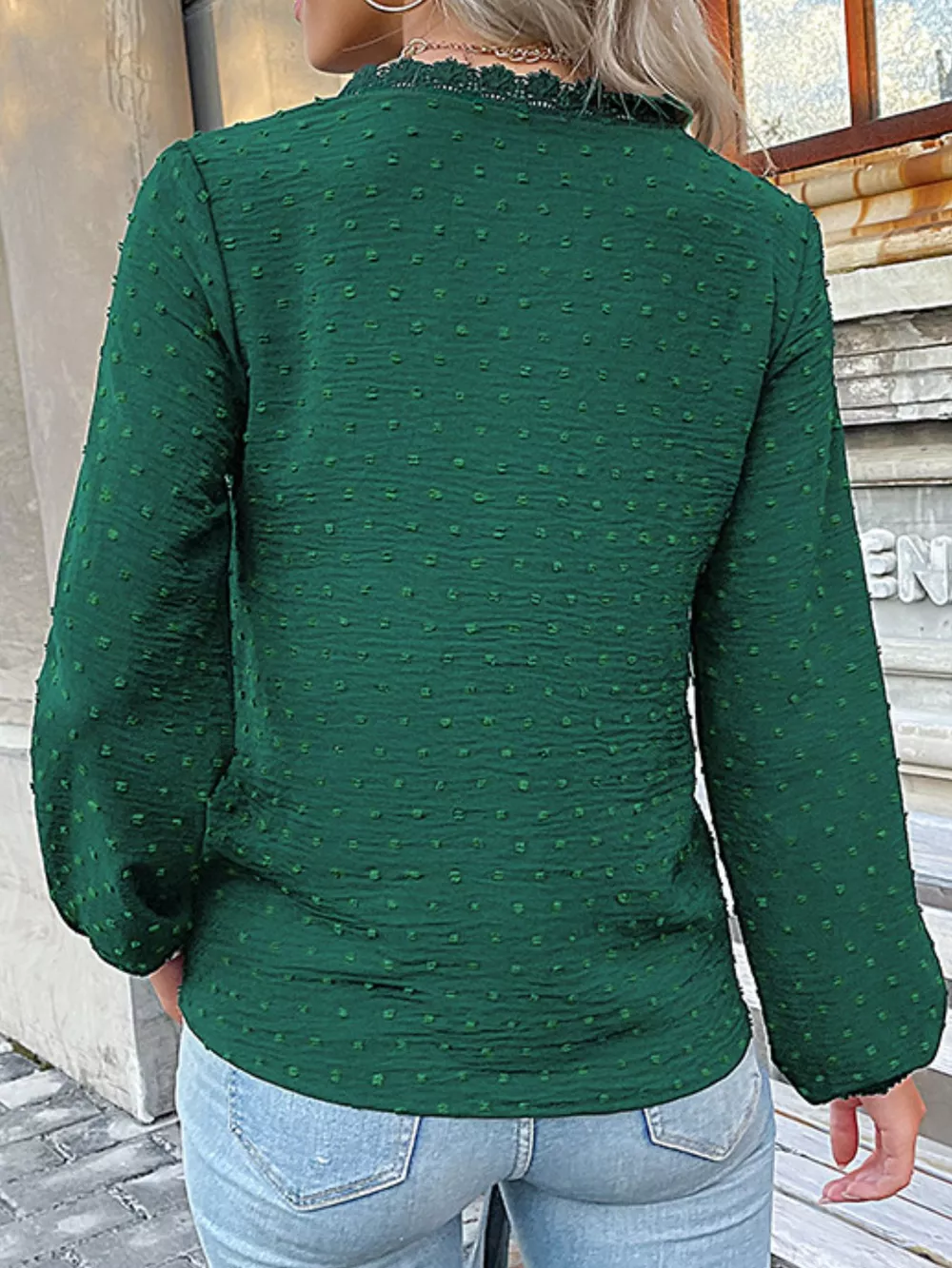 Lace Detail V-Neck Long Sleeve Blouse, image 4