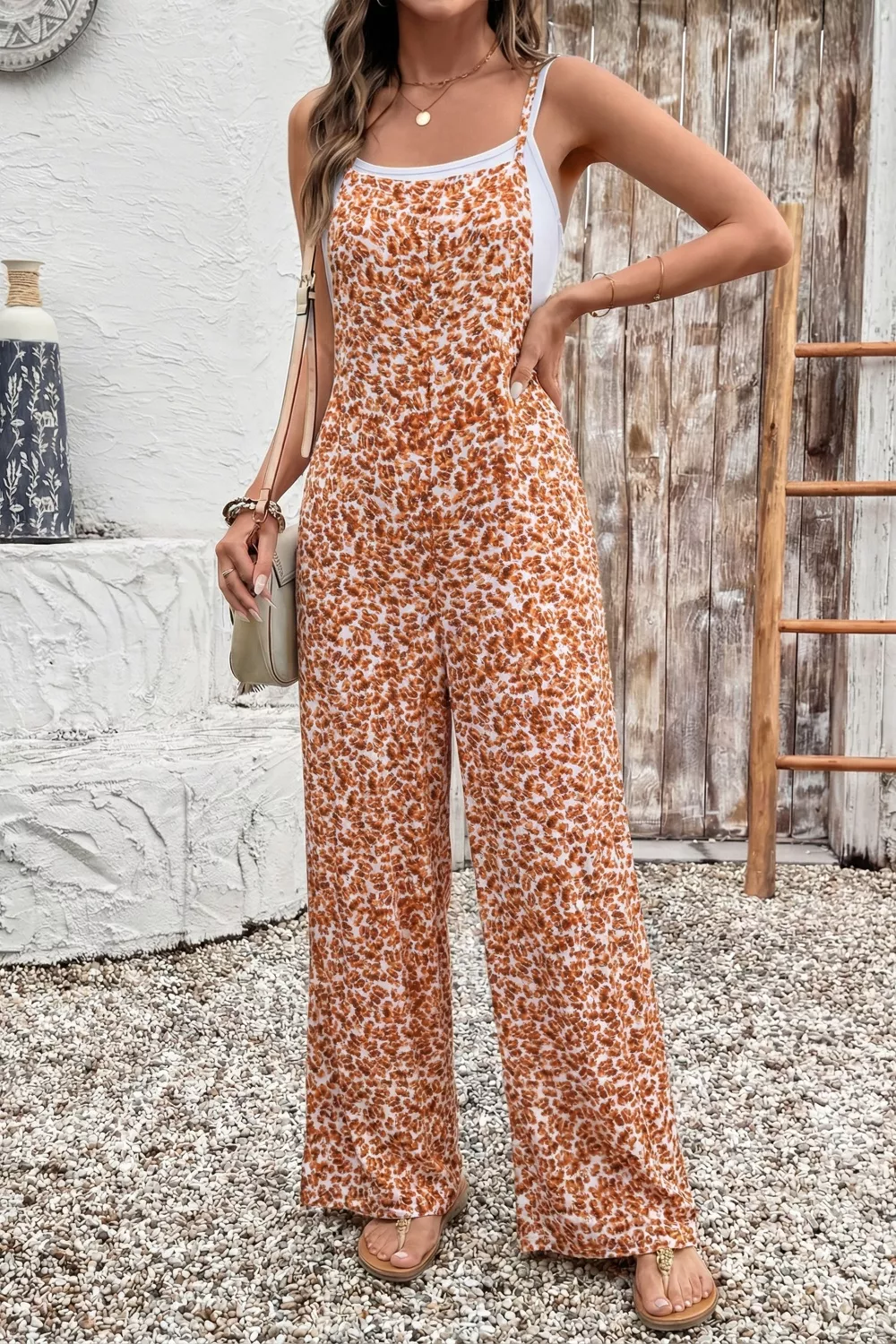 Floral Print Spaghetti Strap Wide Leg Jumpsuit, image 2