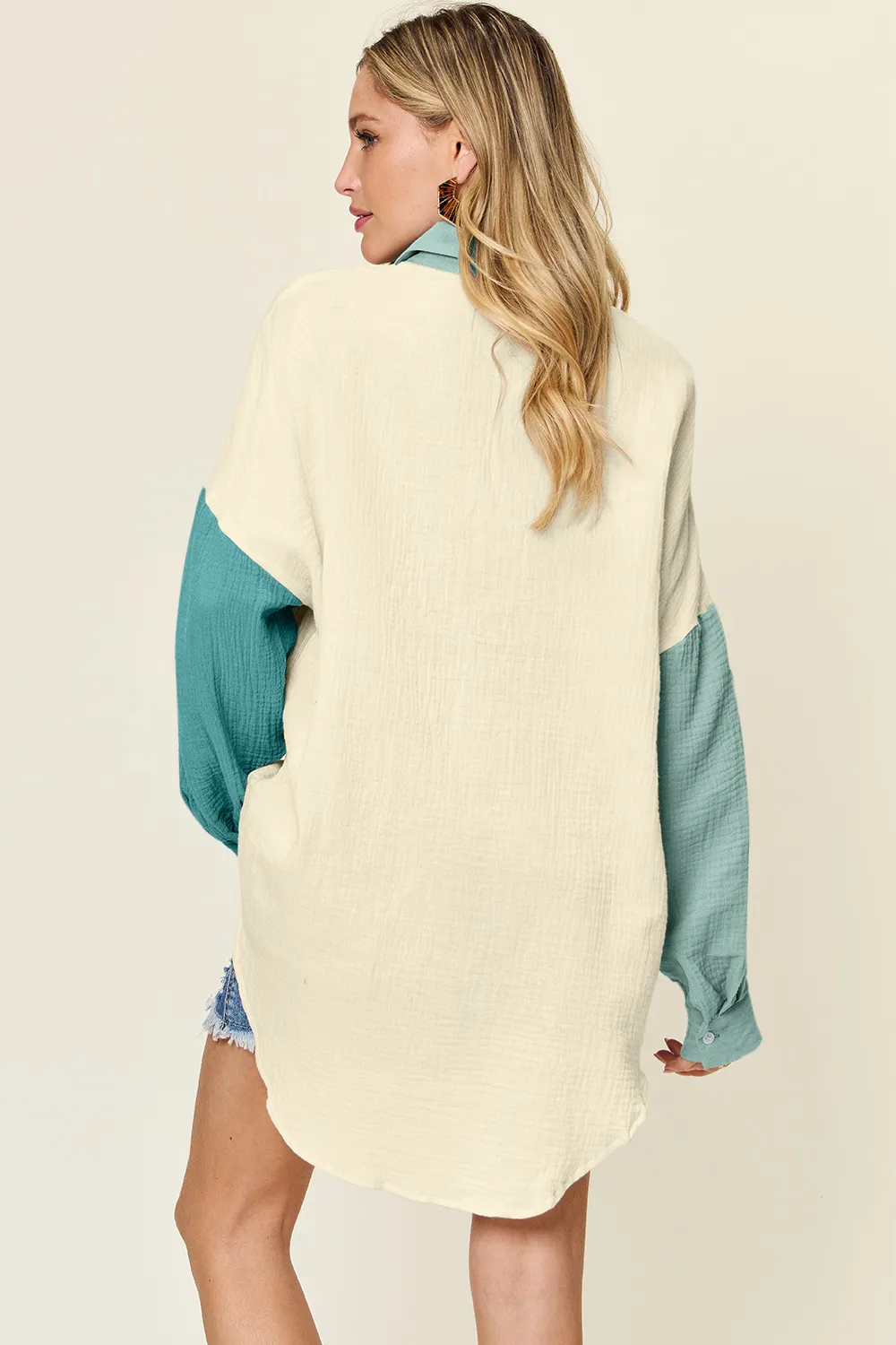 Full Size Pocketed Texture Button Up Shirt, image 2