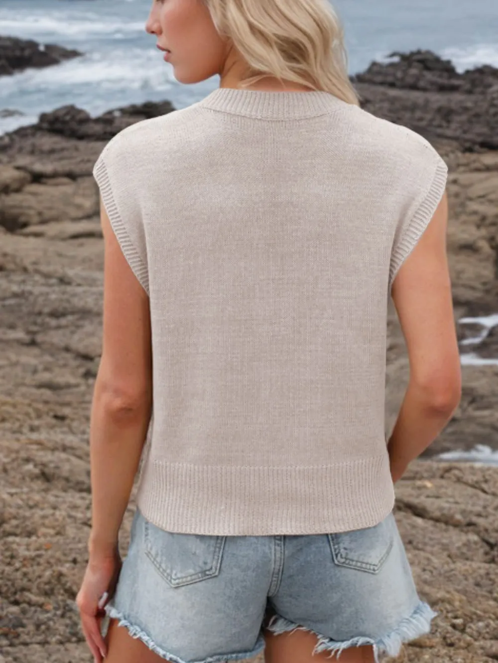 Ribbed Hem V-Neck Sweater Vest, image 7