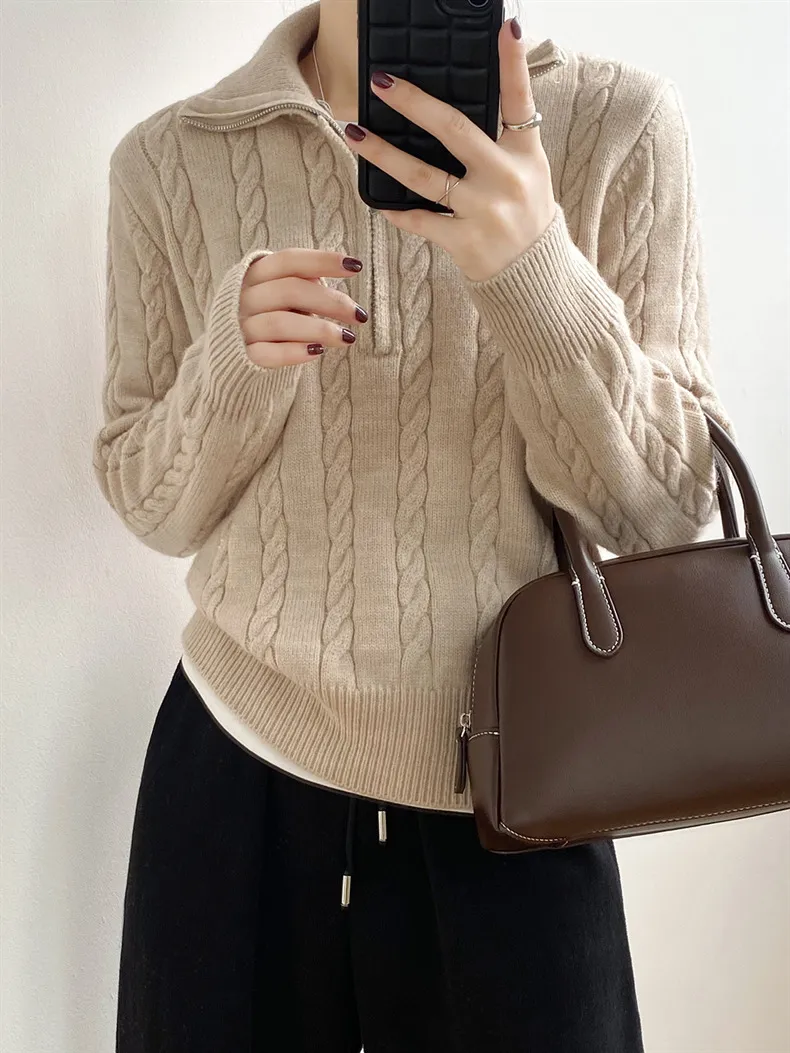 Cable-Knit Half Zip Long Sleeve Sweater, image 11