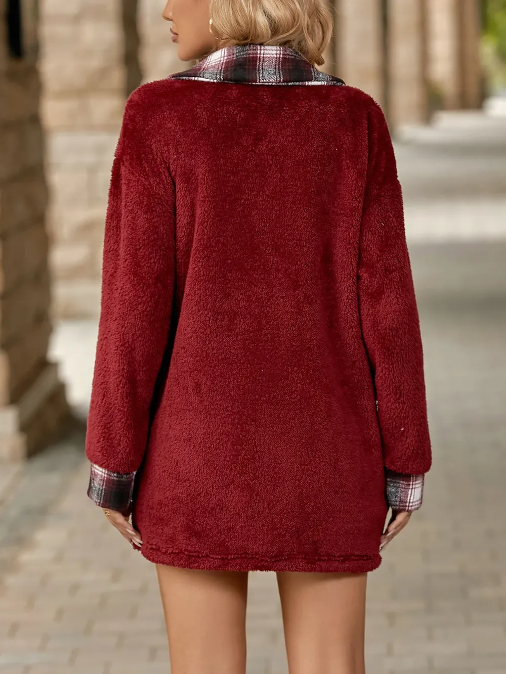 Plaid Contrast Dropped Shoulder Coat, image 18