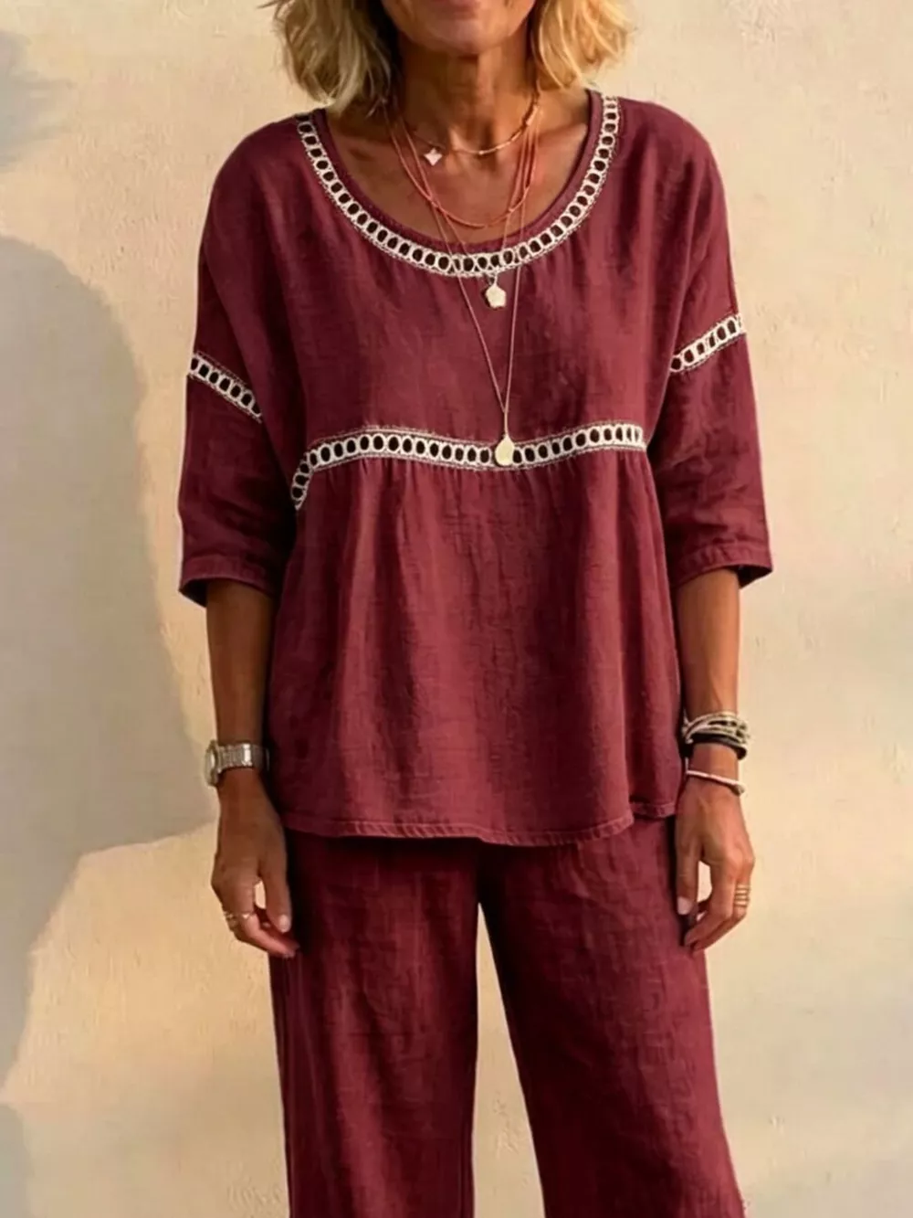 Full Size Hollow-Out Detailing Top and Pants Set Plus Size, image 17