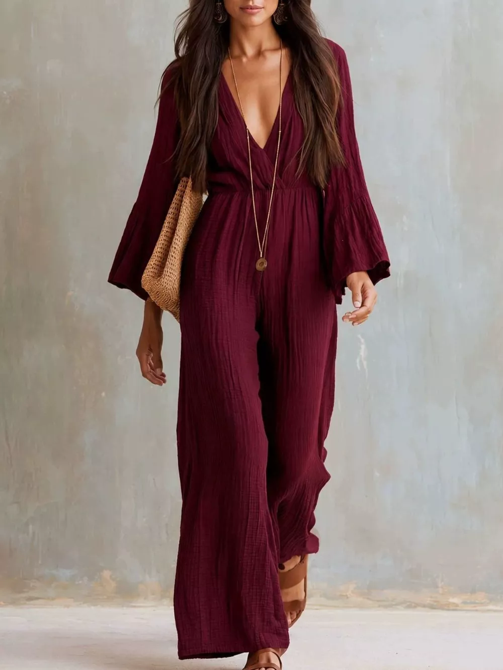 Textured Flare Sleeve Jumpsuit, image 10