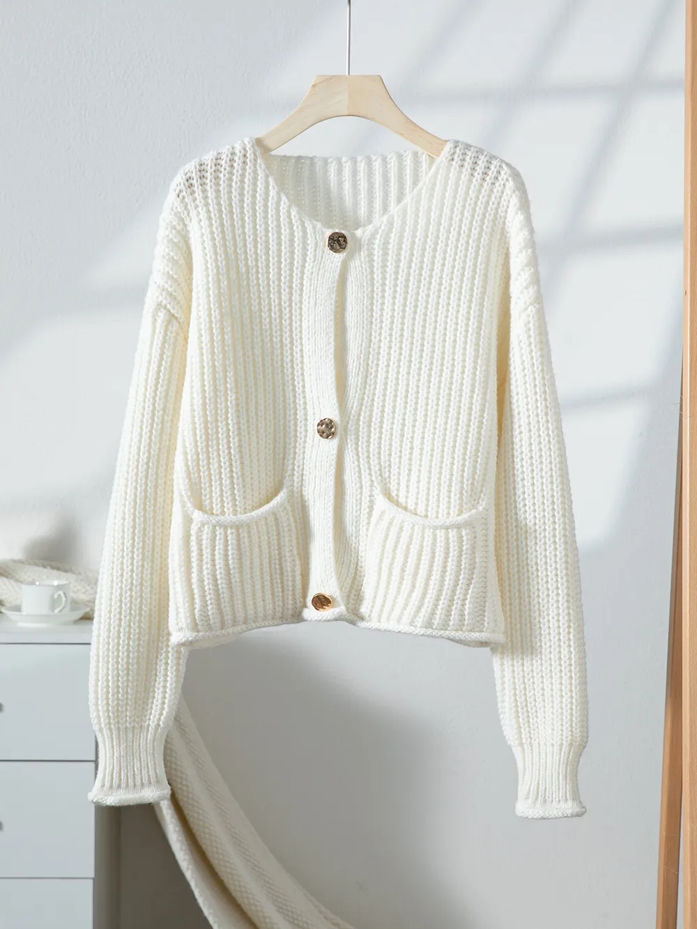 Button-Front Knit Cardigan with Pockets, image 7