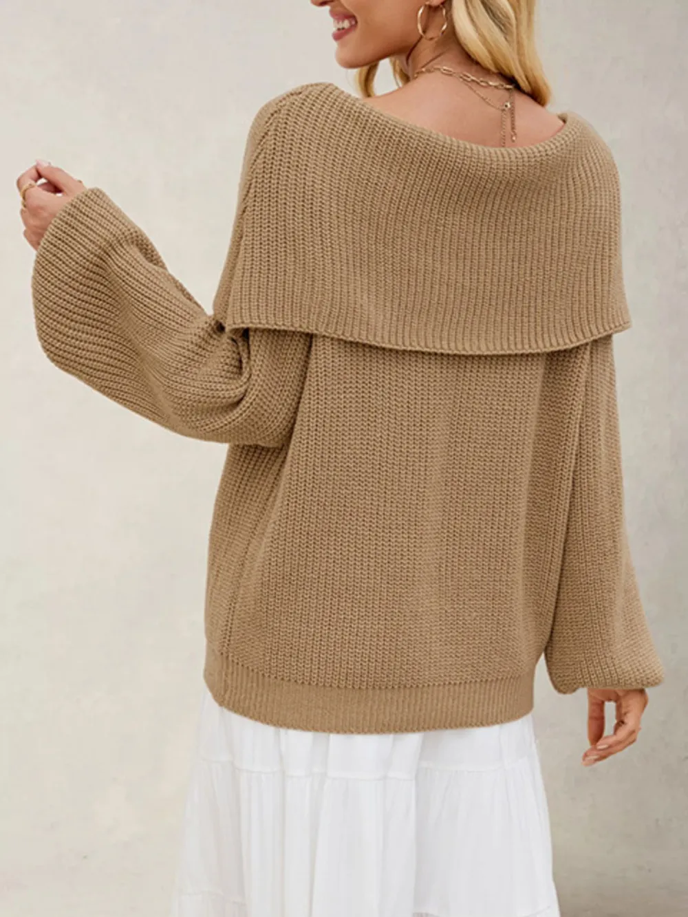 Fold-Over Collar Long Sleeve Sweater, image 8