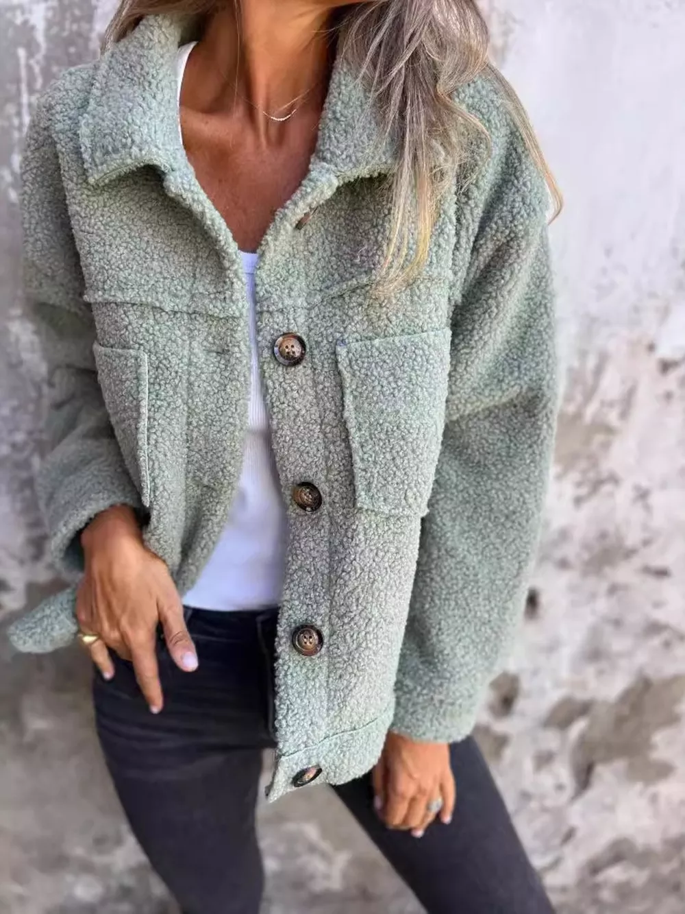 Full Size Single-Breasted Sherpa Shacket Plus Size, image 7
