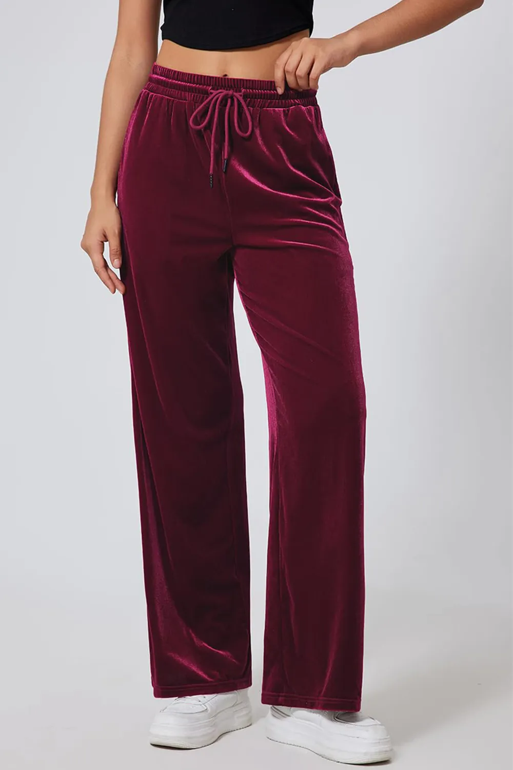 Drawstring Elastic Waist Straight Leg Pants, image 5