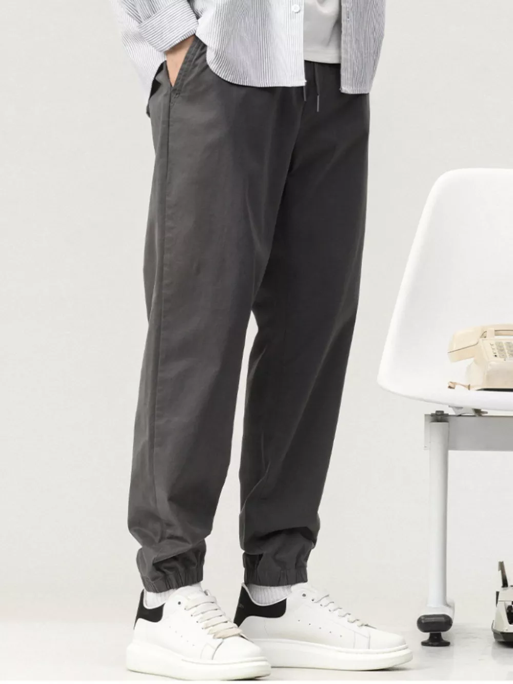 Men's Plus Size Casual Drawstring Ankle Cuffed Pants, image 4
