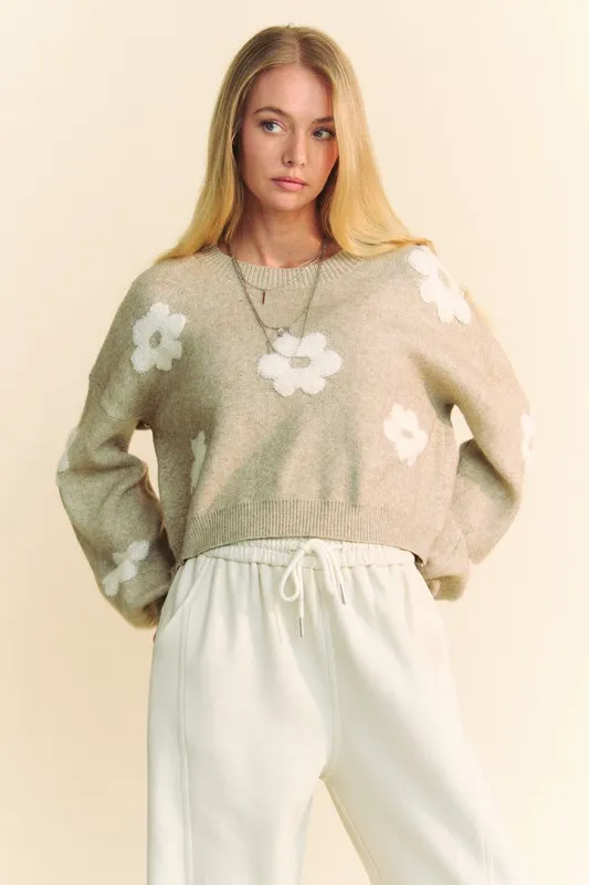 Floral Drop Shoulder Cropped Sweater, image 4