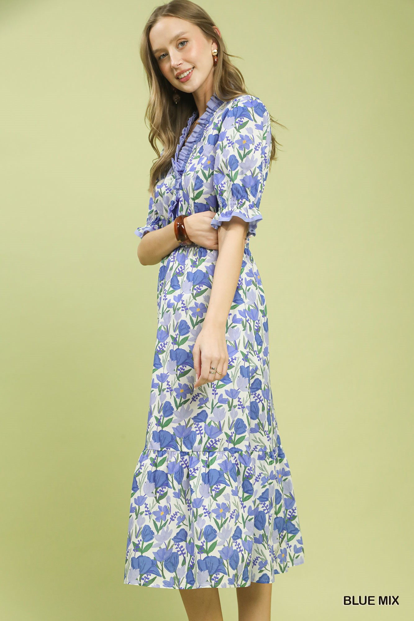 Floral Ruffle Trim Tiered Midi Dress, image 2