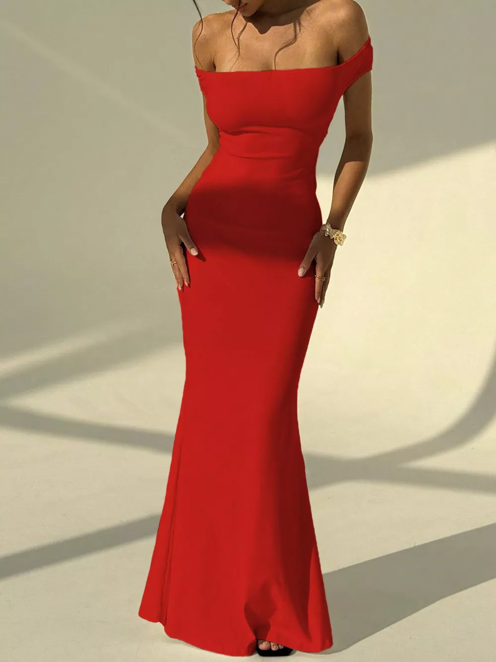 Backless Off-Shoulder Bodycon Mermaid Maxi Dress, image 3