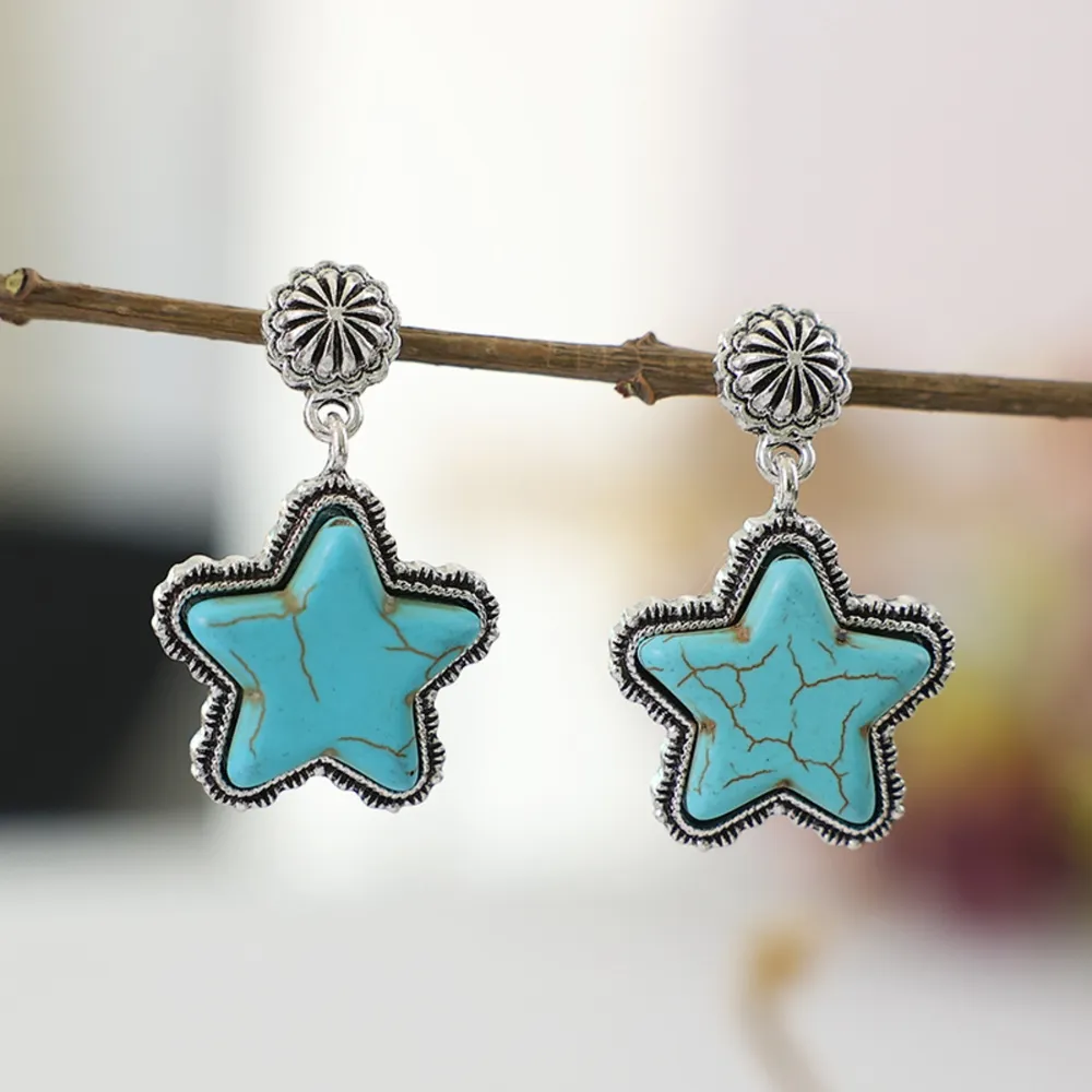 Artificial Turquoise Alloy Star Earrings, image 3