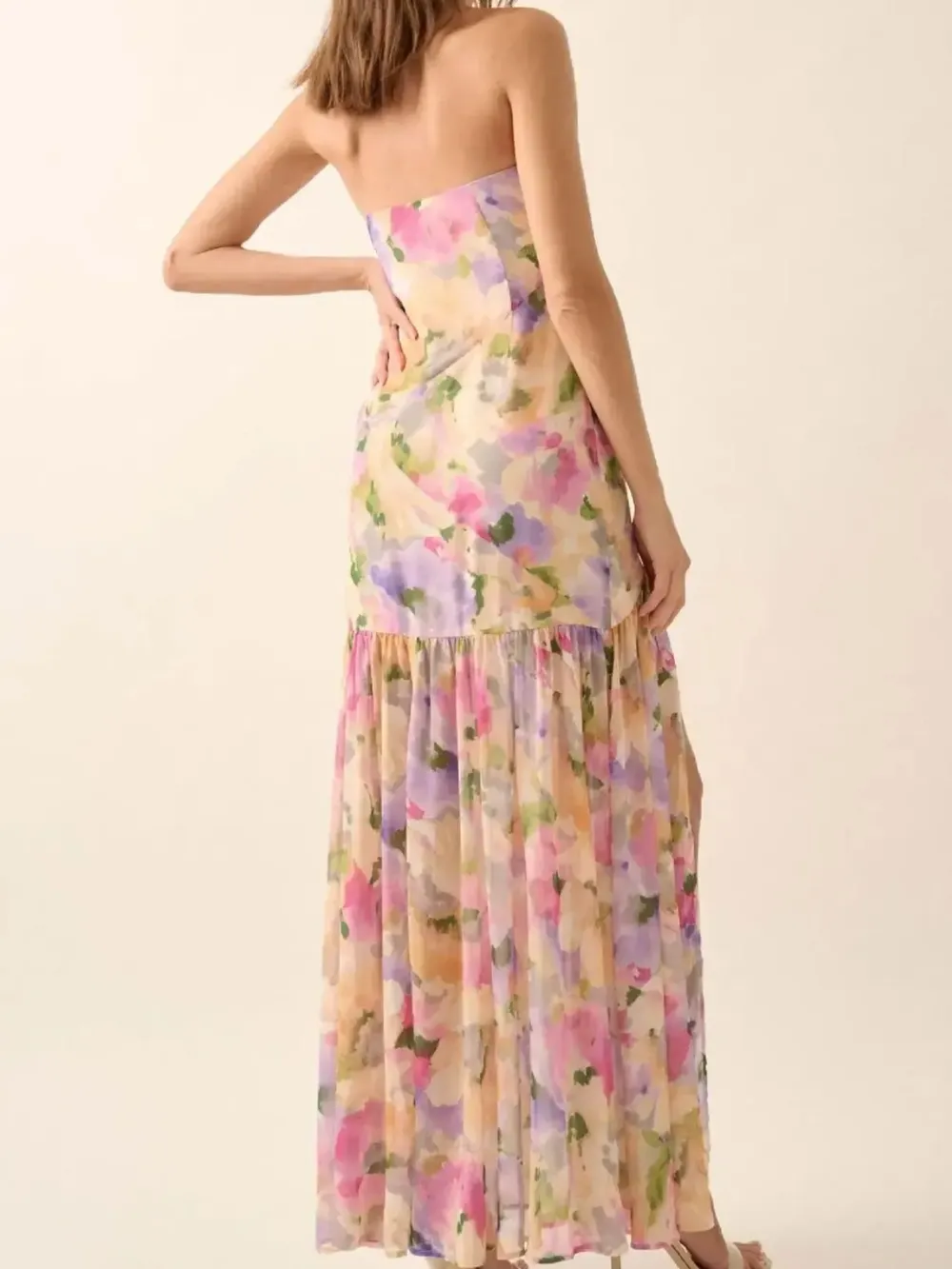 Strapless Floral Maxi Dress with Side Slit, image 3