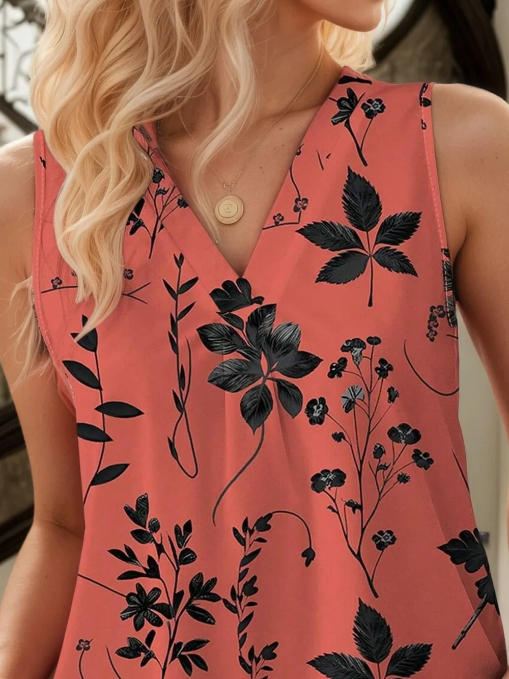 Printed V-Neck Tank, image 2