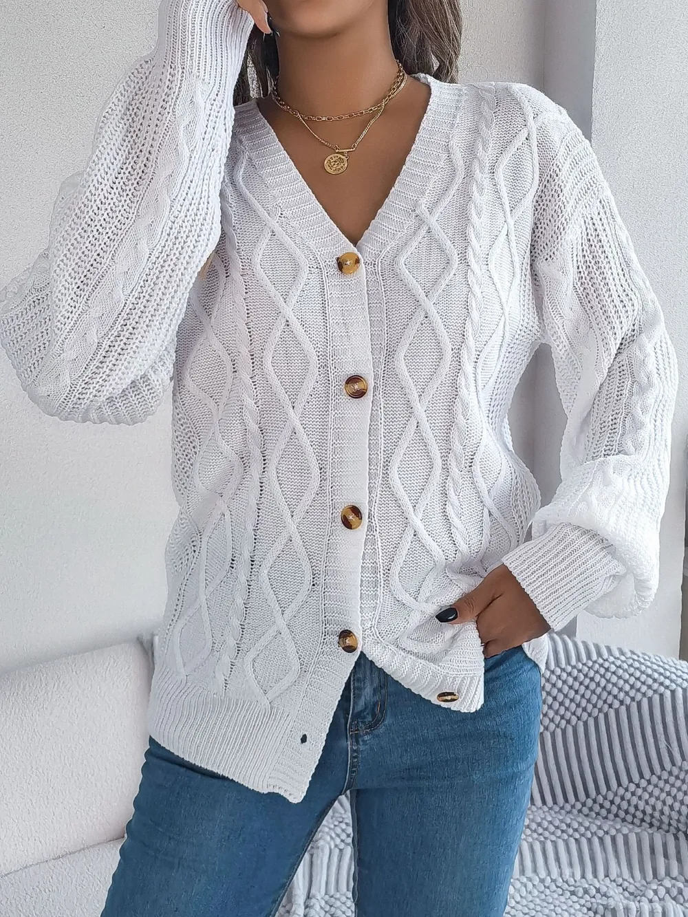 Cable-Knit Long Sleeve Cardigan, image 14