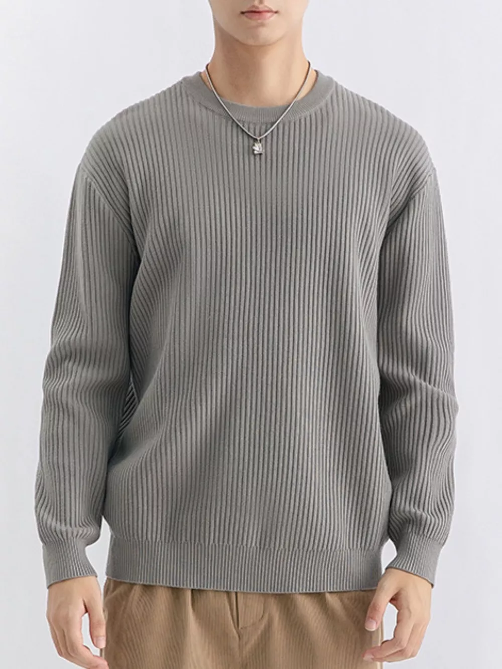 Men's Plus Size Ribbed Knit Crew Neck Sweater, image 11