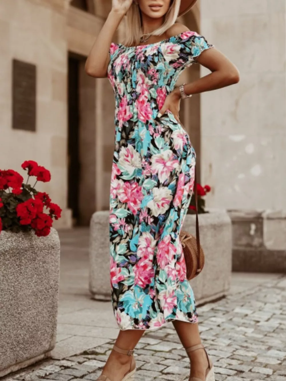 Floral Off Shoulder Midi Dress, image 6