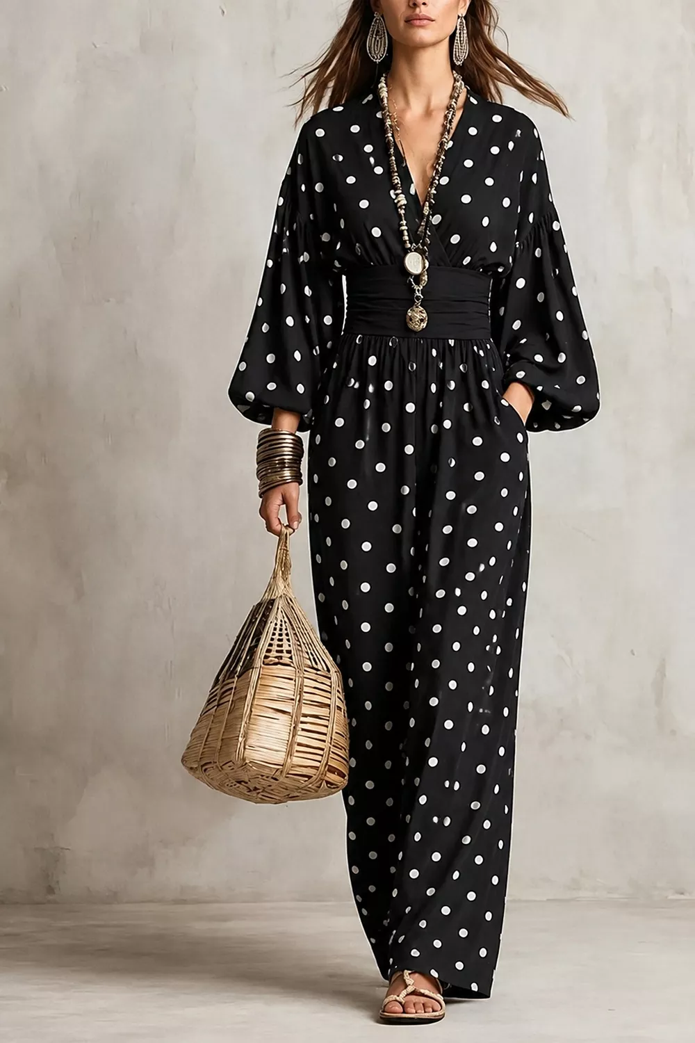 Polka Dot Wide-Leg Jumpsuit